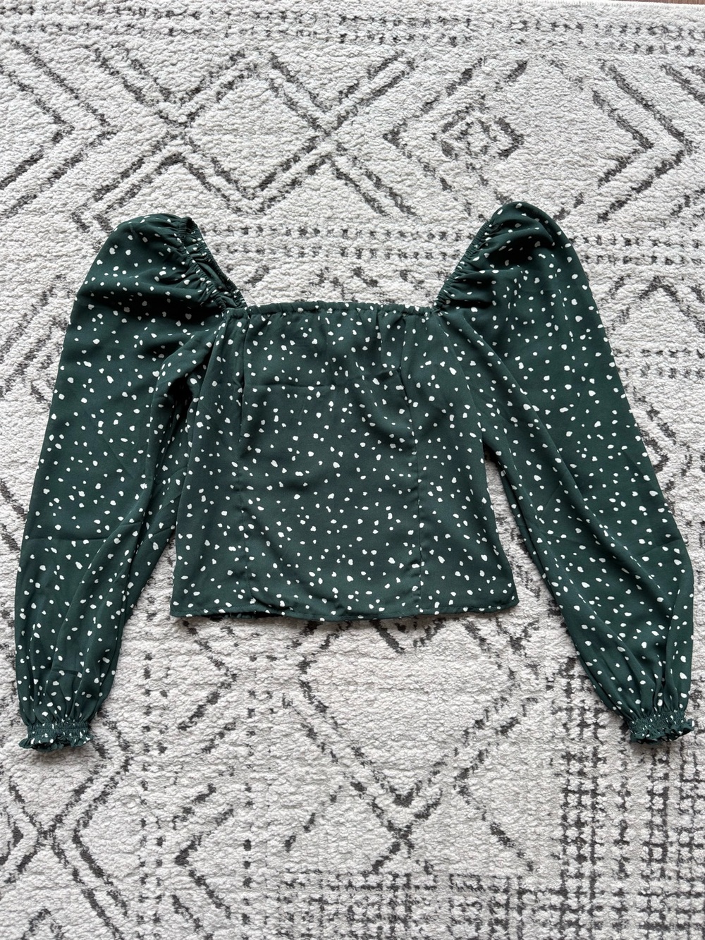 Abercrombie & Fitch Dark Green Puff-Sleeve Square Neck Crop Top